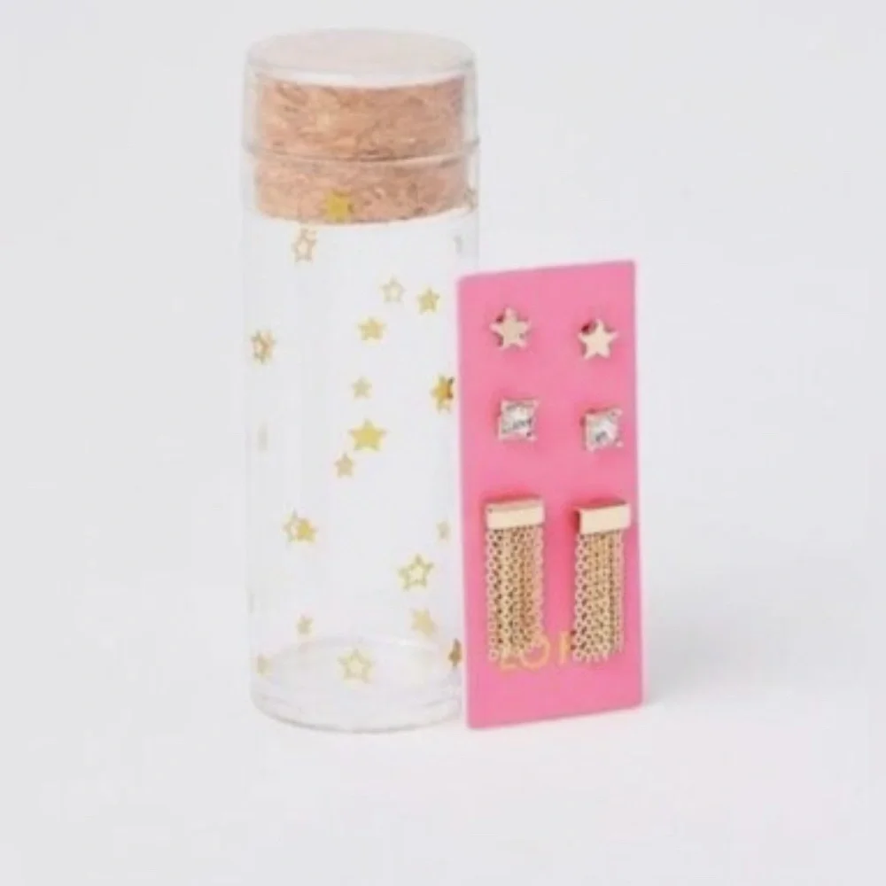 LOFT NWT Gold Star Earrings Set with Pink Card‎ in Giftable Tube
